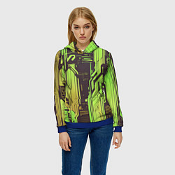 Толстовка-худи женская Кибер схемы кислотно-зелёные, цвет: 3D-синий — фото 2