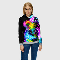 Толстовка-худи женская Огненная девчонка - киберпанк - неоновое свечение, цвет: 3D-меланж — фото 2
