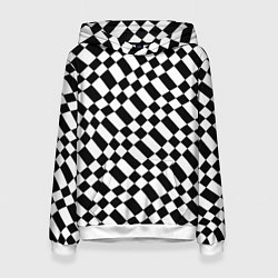 Толстовка-худи женская Шахматка искажённая чёрно-белая, цвет: 3D-белый