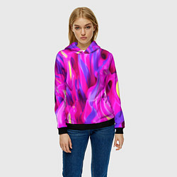 Толстовка-худи женская Pink blue texture, цвет: 3D-черный — фото 2