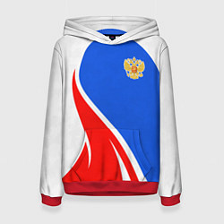 Толстовка-худи женская Герб РФ - white sport, цвет: 3D-красный