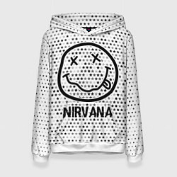 Толстовка-худи женская Nirvana glitch на светлом фоне, цвет: 3D-белый