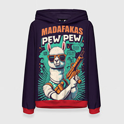 Толстовка-худи женская Pew Pew Madafakas - лама с пистолетами, цвет: 3D-красный