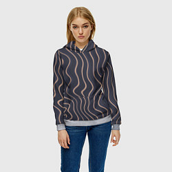 Толстовка-худи женская Абстракция полосы серо-бежевый, цвет: 3D-меланж — фото 2