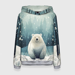 Женская толстовка Мишка в зимнем лесу в стиле фолк-арт