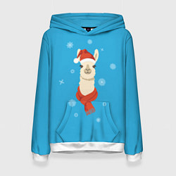 Женская толстовка Милая лама в красной шляпе и шарфе