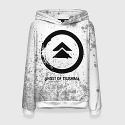 Толстовка-худи женская Ghost of Tsushima glitch на светлом фоне, цвет: 3D-белый