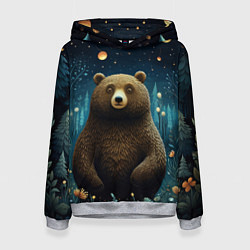Женская толстовка Мишка в ночном лесу в стиле фолк-арт