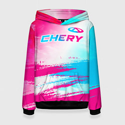 Женская толстовка Chery neon gradient style: символ сверху