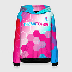 Толстовка-худи женская The Witcher neon gradient style: символ сверху, цвет: 3D-черный