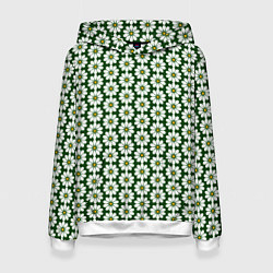 Женская толстовка Белые ромашки на тёмно-зелёном