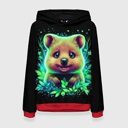 Женская толстовка Улыбающийся квокка в неоновых листиках