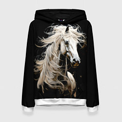 Толстовка-худи женская Лошадь белая в ночи, цвет: 3D-белый