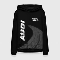Толстовка-худи женская Audi speed на темном фоне со следами шин вертикаль, цвет: 3D-черный