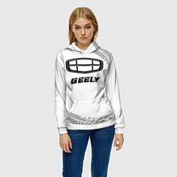 Толстовка-худи женская Geely speed на светлом фоне со следами шин, цвет: 3D-белый — фото 2
