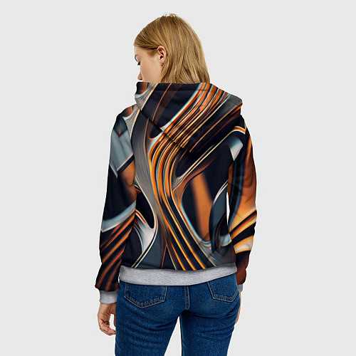 Женская толстовка Слияние красок оранжевого и чёрного абстракция / 3D-Меланж – фото 4