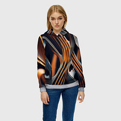 Толстовка-худи женская Слияние красок оранжевого и чёрного абстракция, цвет: 3D-меланж — фото 2