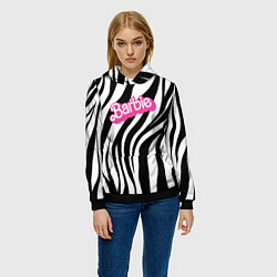 Толстовка-худи женская Ретро Барби - паттерн полосок зебры, цвет: 3D-черный — фото 2