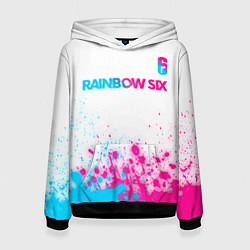 Толстовка-худи женская Rainbow Six neon gradient style посередине, цвет: 3D-черный