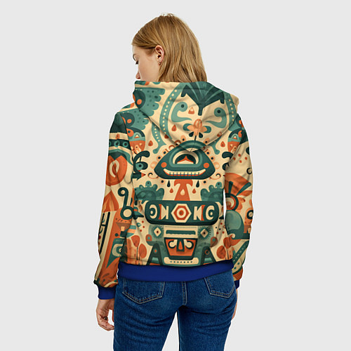 Женская толстовка Абстрактный узор в мексиканском фолк-арт стиле / 3D-Синий – фото 4