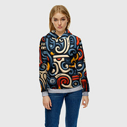 Толстовка-худи женская Абстрактный цветной паттерн в славянском стиле, цвет: 3D-меланж — фото 2