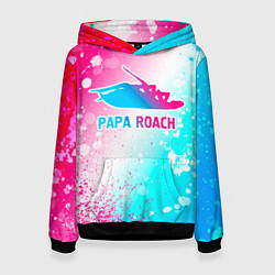 Толстовка-худи женская Papa Roach neon gradient style, цвет: 3D-черный