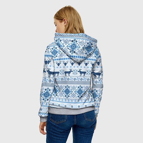 Женская толстовка Blue sweater with reindeer / 3D-Меланж – фото 4