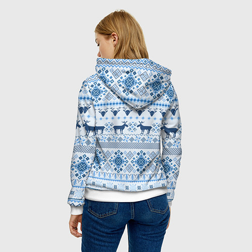 Женская толстовка Blue sweater with reindeer / 3D-Белый – фото 4