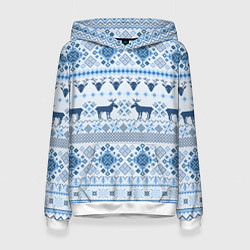 Толстовка-худи женская Blue sweater with reindeer, цвет: 3D-белый