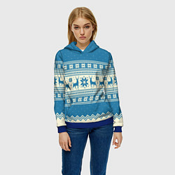 Толстовка-худи женская Sweater with deer on a blue background, цвет: 3D-синий — фото 2