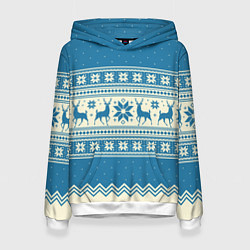 Толстовка-худи женская Sweater with deer on a blue background, цвет: 3D-белый