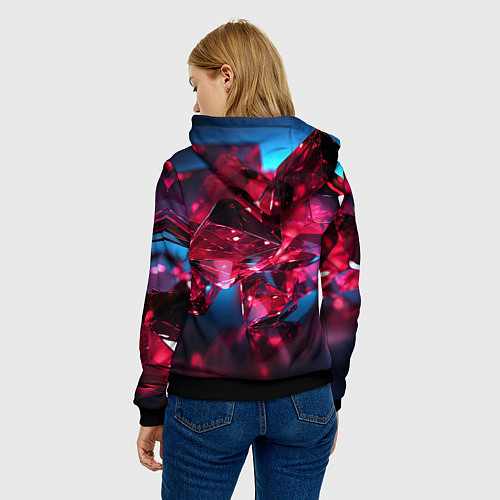 Женская толстовка Стеклянные красные камни / 3D-Черный – фото 4