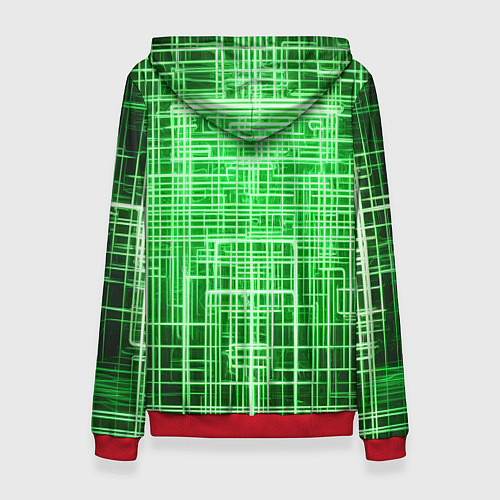 Женская толстовка Зелёные неоновые полосы киберпанк / 3D-Красный – фото 2