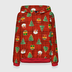 Женская толстовка Елочки и Санта - паттерн красная клетка