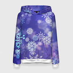 Толстовка-худи женская Крупные снежинки на фиолетовом, цвет: 3D-белый