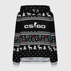 Толстовка-худи женская CS GO новогодний свитер с оленями, цвет: 3D-меланж