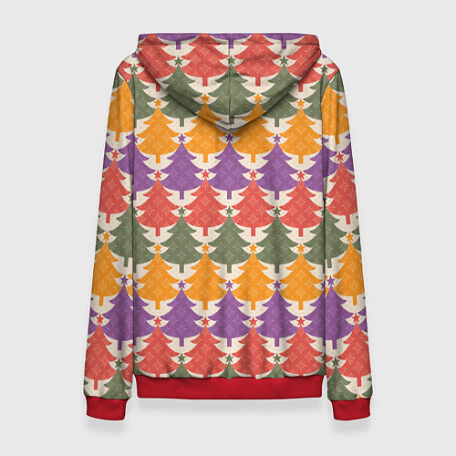 Женская толстовка Новогодние разноцветные ёлочки / 3D-Красный – фото 2