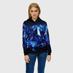 Толстовка-худи женская Синие прозрачные алмазы, цвет: 3D-черный — фото 2