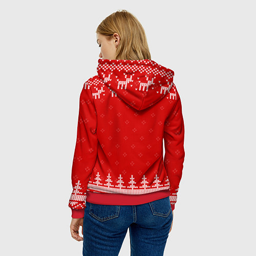 Женская толстовка Новогодний монтажник: свитер с оленями / 3D-Красный – фото 4