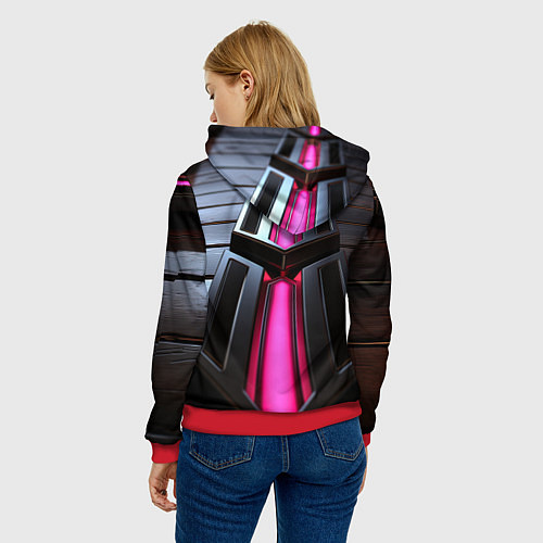 Женская толстовка Розовые неоновые вставки в черной конструкции / 3D-Красный – фото 4
