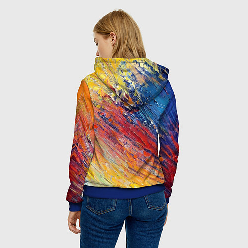 Женская толстовка Смешение масляных красок синий жёлтый красный живо / 3D-Синий – фото 4