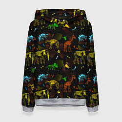 Женская толстовка Скелеты динозавров неон