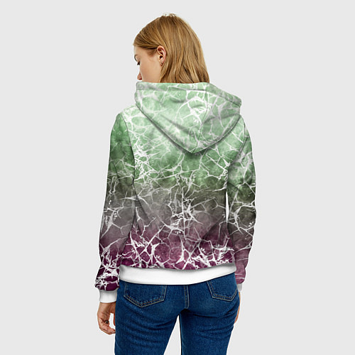 Женская толстовка Абстракция - spider web on purple-green background / 3D-Белый – фото 4