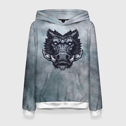 Женская толстовка Стальной дикий кабан на сером фоне