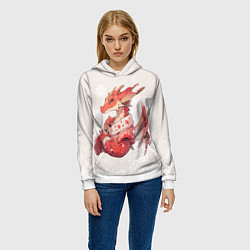Толстовка-худи женская Красный дракон в свитере, цвет: 3D-белый — фото 2