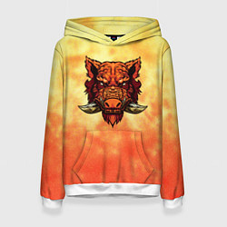Женская толстовка Огненный дикий кабан на фоне пламени