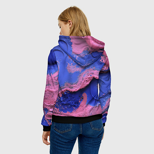 Женская толстовка Розовая пена на синей краске / 3D-Черный – фото 4