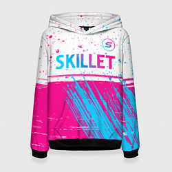 Толстовка-худи женская Skillet neon gradient style посередине, цвет: 3D-черный