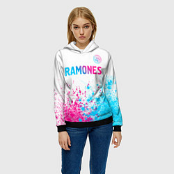Толстовка-худи женская Ramones neon gradient style посередине, цвет: 3D-черный — фото 2