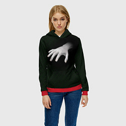 Толстовка-худи женская Белая рука на плетёной текстуре, цвет: 3D-красный — фото 2